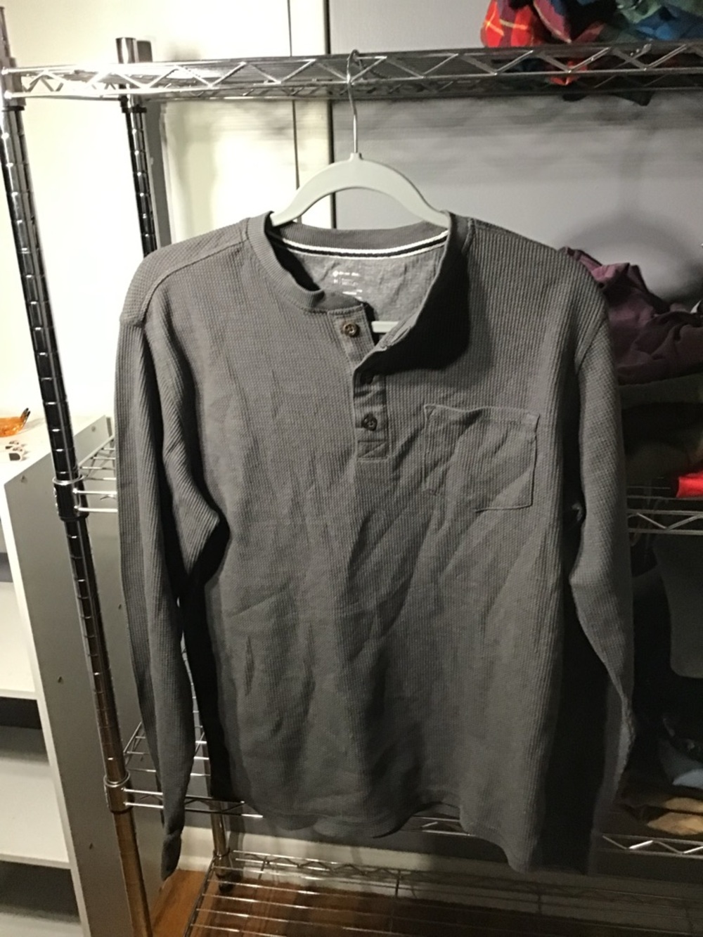 Men's Long-Sleeve Henley Shirt in Gray — Waffle Knit